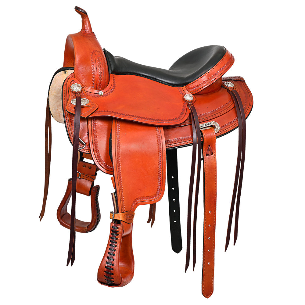 HILASON Western Horse Saddle American Leather Flex Tree Trail &amp; Pleasure Saddle Tan