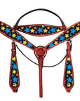 Hilason Western Horse Headstall Breast Collar Set American Leather Star