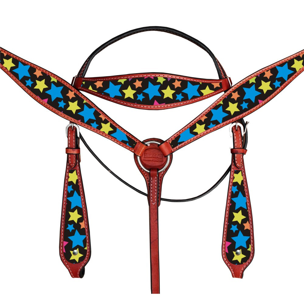 Hilason Western Horse Headstall Breast Collar Set American Leather Star