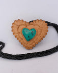 American Darling ADJW104A Braided Genuine Leather Jewelry Necklace with Leather Concho