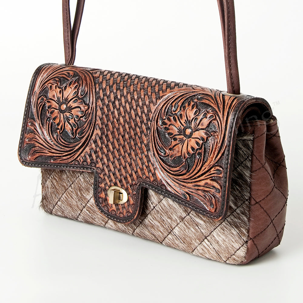 American Darling ADBGI157 Crossbody Hand Tooled Hair-On Genuine Leather Women Bag Western Handbag Purse