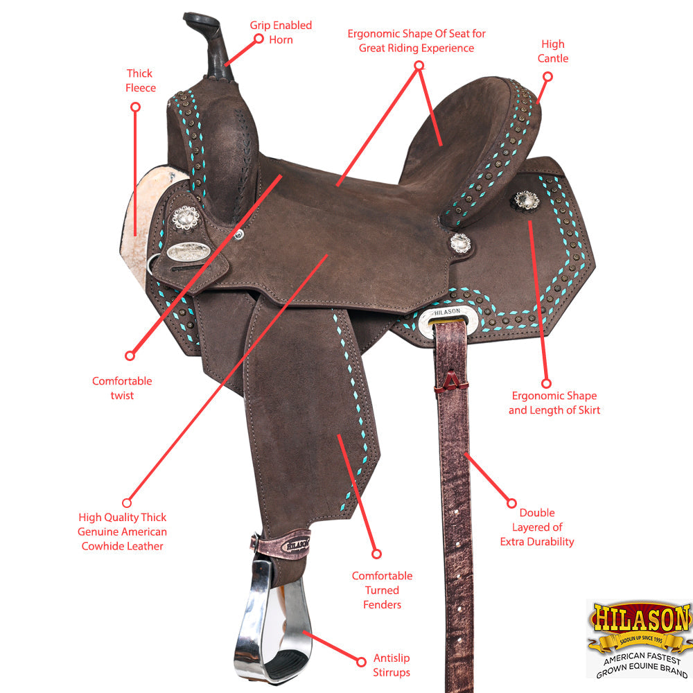 17 In Hilason Flex Tree Western Horse Saddle American Leather Barrel Trail