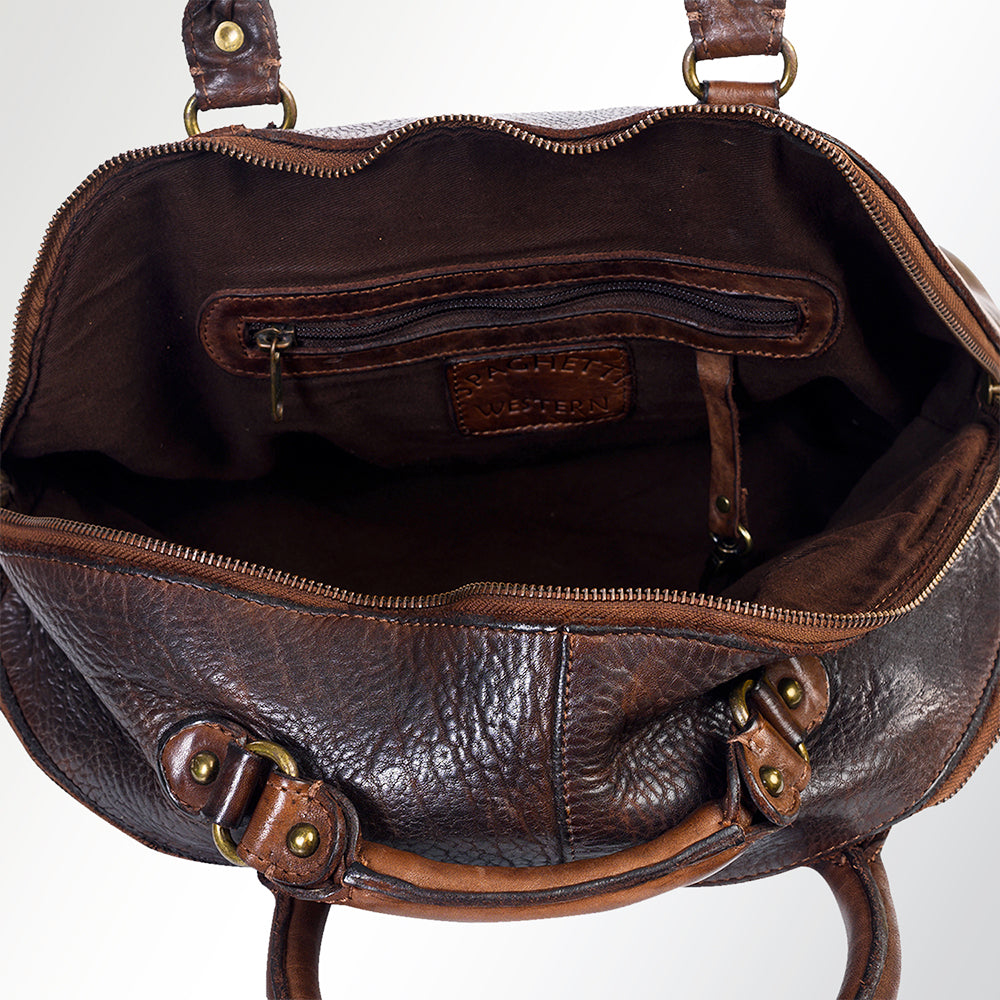 Spaghetti Western Swc124Bbrn Tote Vintage Handmade Drum Dyed Genuine European Cowhide Leather Women Bag Western Handbag Purse