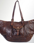 Spaghetti Western Swc126Brn Tote Vintage Handmade Drum Dyed Genuine European Cowhide Leather Women Bag Western Handbag Purse