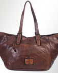 Spaghetti Western Swc126Brn Tote Vintage Handmade Drum Dyed Genuine European Cowhide Leather Women Bag Western Handbag Purse