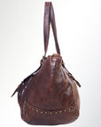 Spaghetti Western Swc126Brn Tote Vintage Handmade Drum Dyed Genuine European Cowhide Leather Women Bag Western Handbag Purse