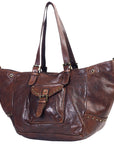 Spaghetti Western Swc126Brn Tote Vintage Handmade Drum Dyed Genuine European Cowhide Leather Women Bag Western Handbag Purse