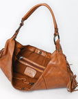 Spaghetti Western Swc127Tan Hobo Vintage Handmade Drum Dyed Genuine European Cowhide Leather Women Bag Western Handbag Purse