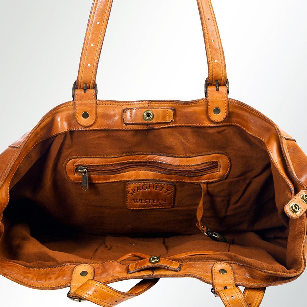 Spaghetti Western Swc132Tan Tote Vintage Handmade Drum Dyed Genuine European Cowhide Leather Women Bag Western Handbag Purse