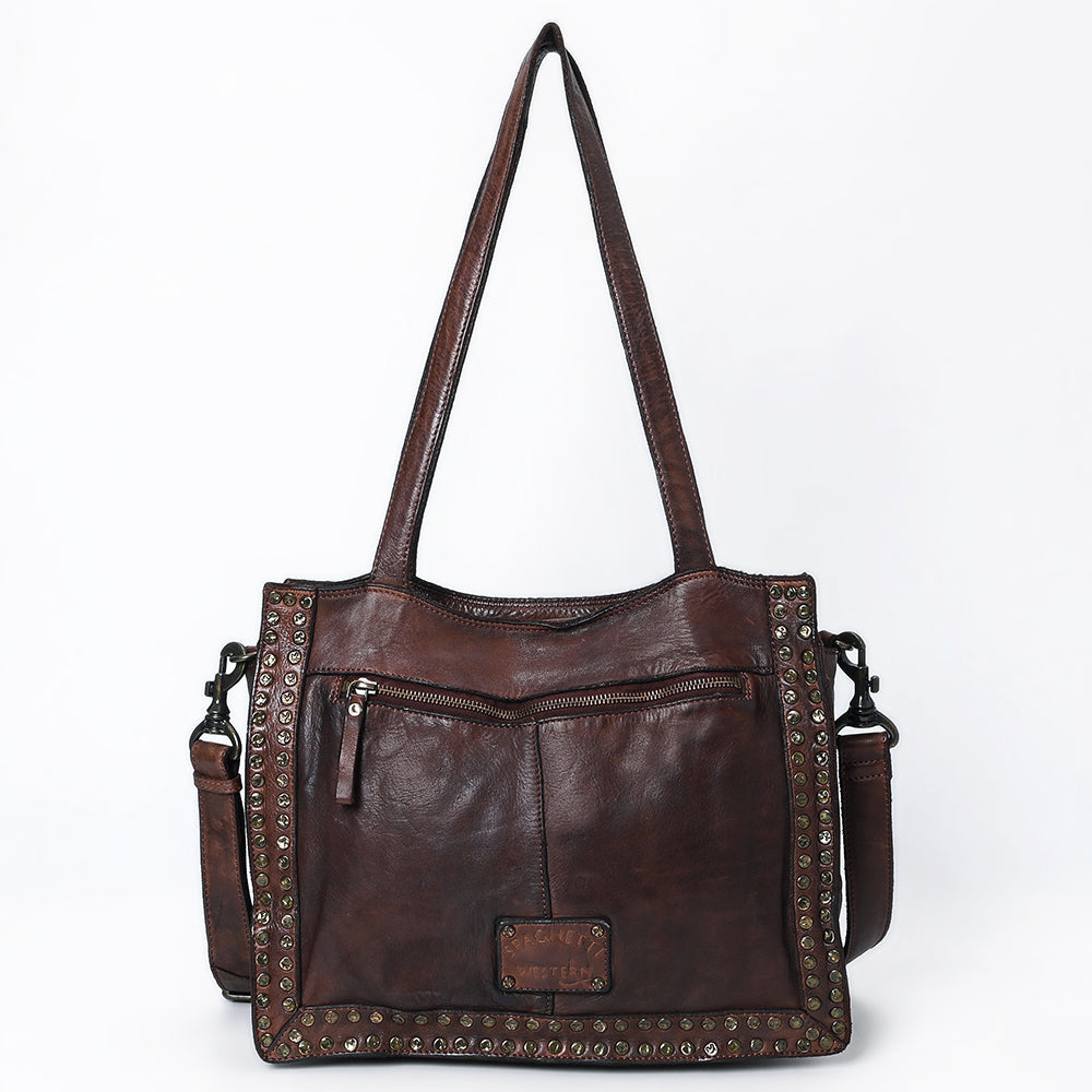 Spaghetti Western Swc133Brn Tote Vintage Handmade Drum Dyed Genuine European Cowhide Leather Women Bag Western Handbag Purse