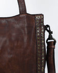 Spaghetti Western Swc133Brn Tote Vintage Handmade Drum Dyed Genuine European Cowhide Leather Women Bag Western Handbag Purse