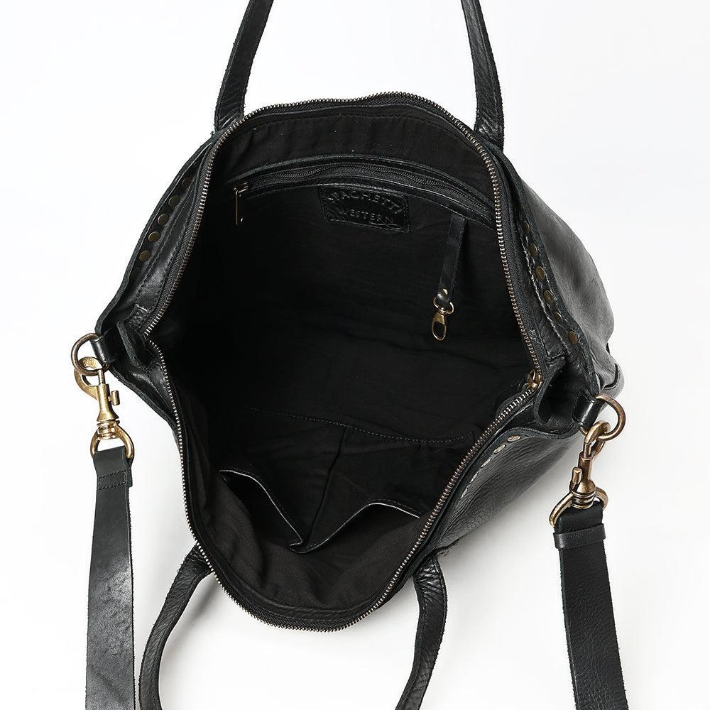 Spaghetti Western Swc135Ablk Tote Vintage Handmade Drum Dyed Genuine European Cowhide Leather Women Bag Western Handbag Purse