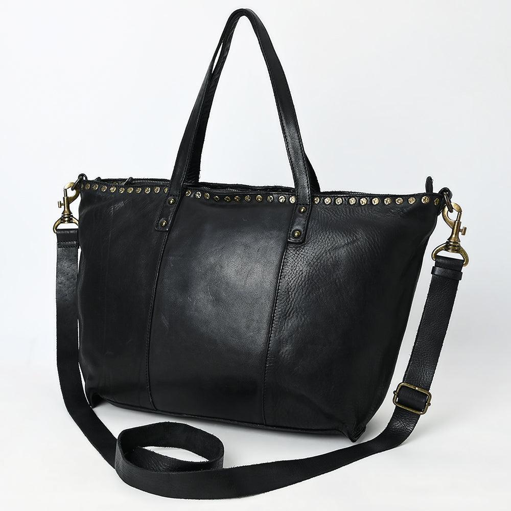Spaghetti Western Swc135Ablk Tote Vintage Handmade Drum Dyed Genuine European Cowhide Leather Women Bag Western Handbag Purse