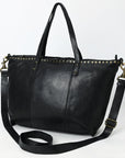 Spaghetti Western Swc135Ablk Tote Vintage Handmade Drum Dyed Genuine European Cowhide Leather Women Bag Western Handbag Purse