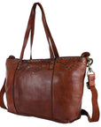 Spaghetti Western Swc135Btan Tote Vintage Handmade Drum Dyed Genuine European Cowhide Leather Women Bag Western Handbag Purse