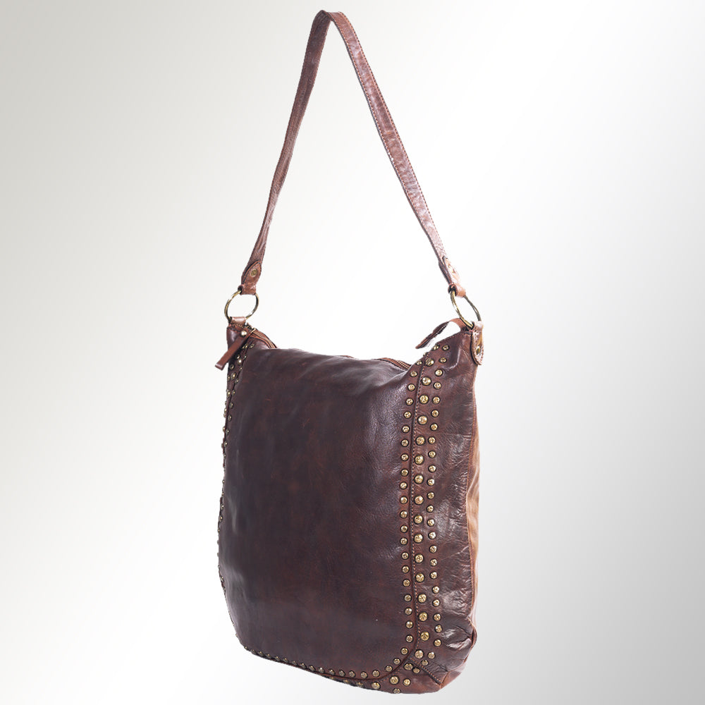 Spaghetti Western Swc142Abrn Hobo Vintage Handmade Drum Dyed Genuine European Cowhide Leather Women Bag Western Handbag Purse