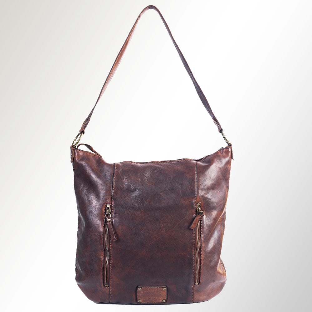 Spaghetti Western Swc142Abrn Hobo Vintage Handmade Drum Dyed Genuine European Cowhide Leather Women Bag Western Handbag Purse