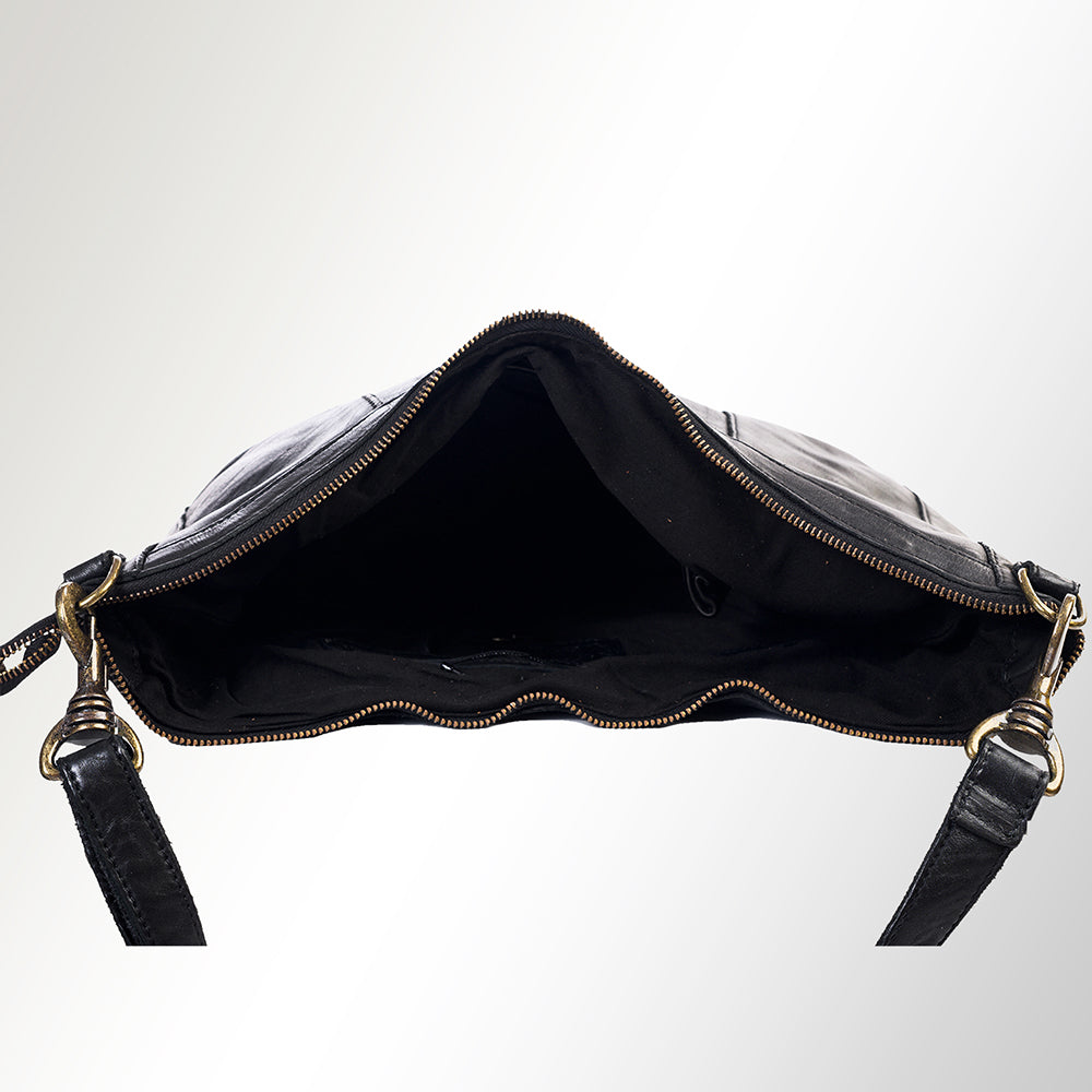 Spaghetti Western Swc143Blk Hobo Vintage Handmade Drum Dyed Genuine European Cowhide Leather Women Bag Western Handbag Purse