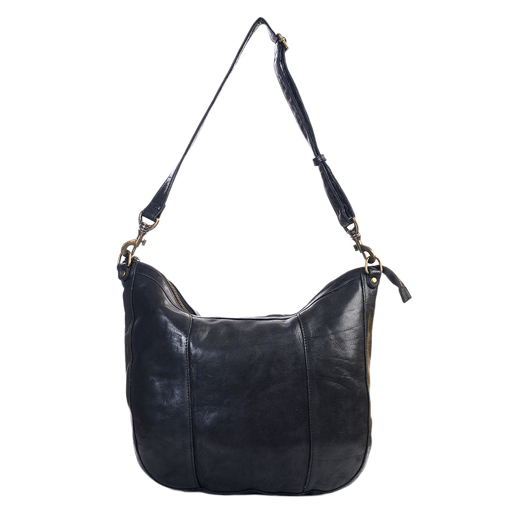 Spaghetti Western Swc143Blk Hobo Vintage Handmade Drum Dyed Genuine European Cowhide Leather Women Bag Western Handbag Purse
