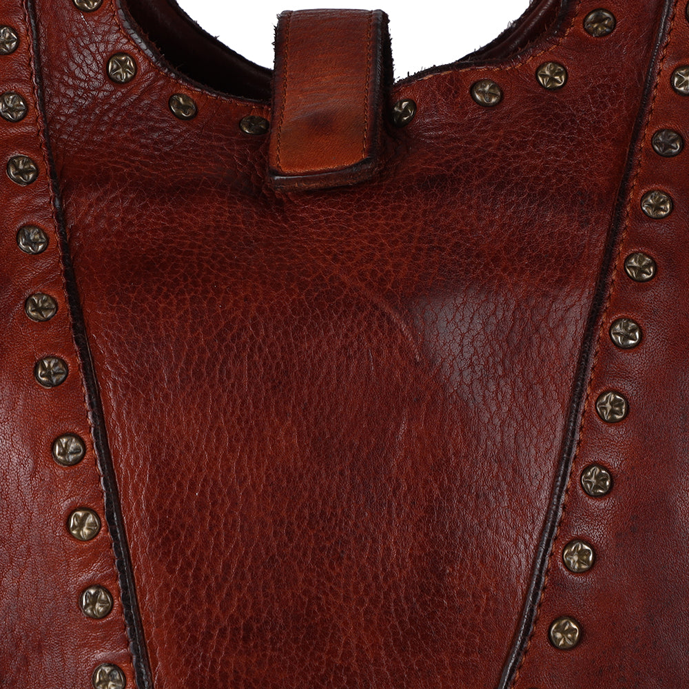 Spaghetti Western Swc144Acg Tote Vintage Handmade Drum Dyed Genuine European Cowhide Leather Women Bag Western Handbag Purse
