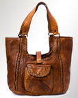 Spaghetti Western Swc144Btan Tote Vintage Handmade Drum Dyed Genuine European Cowhide Leather Women Bag Western Handbag Purse