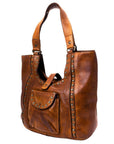Spaghetti Western Swc144Btan Tote Vintage Handmade Drum Dyed Genuine European Cowhide Leather Women Bag Western Handbag Purse
