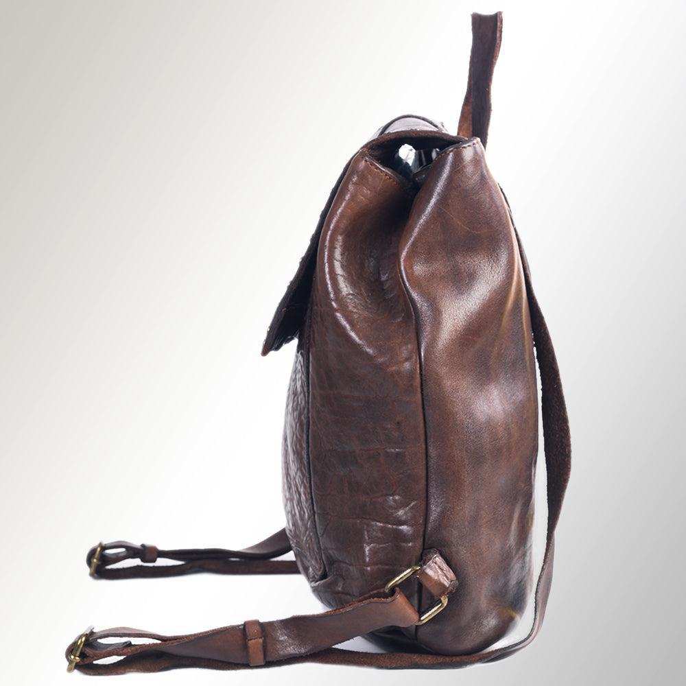 Spaghetti Western Swc145Abrn Backpack Vintage Handmade Drum Dyed Genuine European Cowhide Leather Women Bag Western Handbag Purse