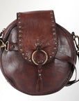 Spaghetti Western Swc152Brn Canteen Vintage Handmade Drum Dyed Genuine European Cowhide Leather Women Bag Western Handbag Purse