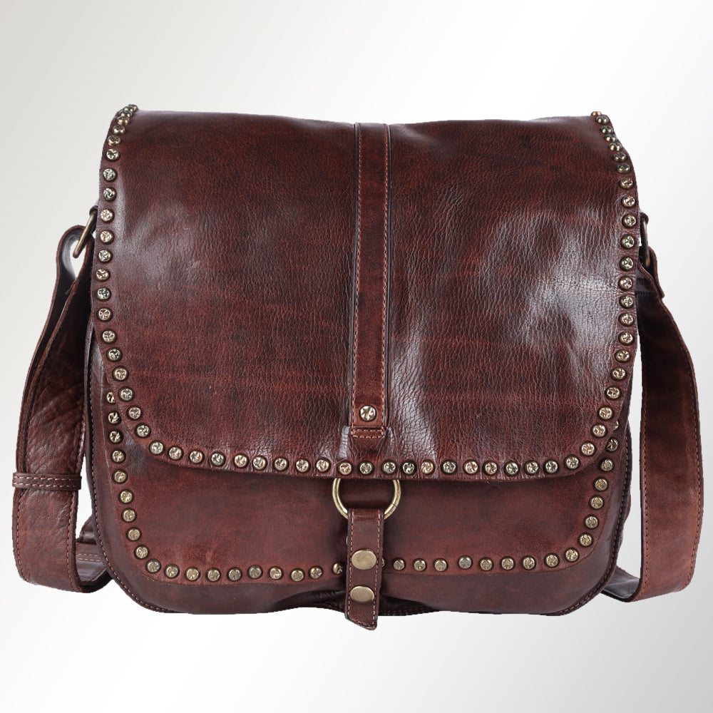 Spaghetti Western Swc157Bbrn Cross Body I Vintage Handmade Drum Dyed Genuine European Cowhide Leather Women Bag Western Handbag Purse