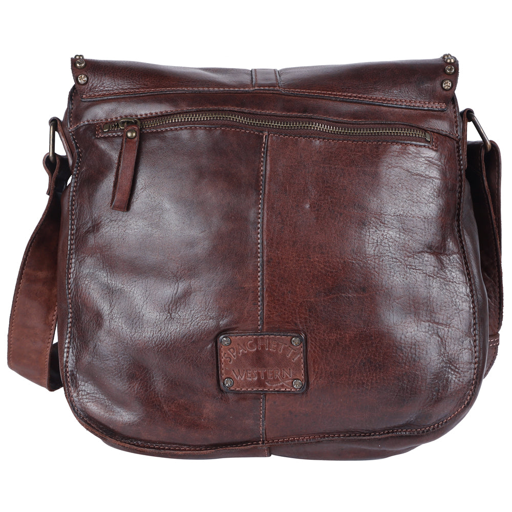 Spaghetti Western Swc157Bbrn Cross Body I Vintage Handmade Drum Dyed Genuine European Cowhide Leather Women Bag Western Handbag Purse