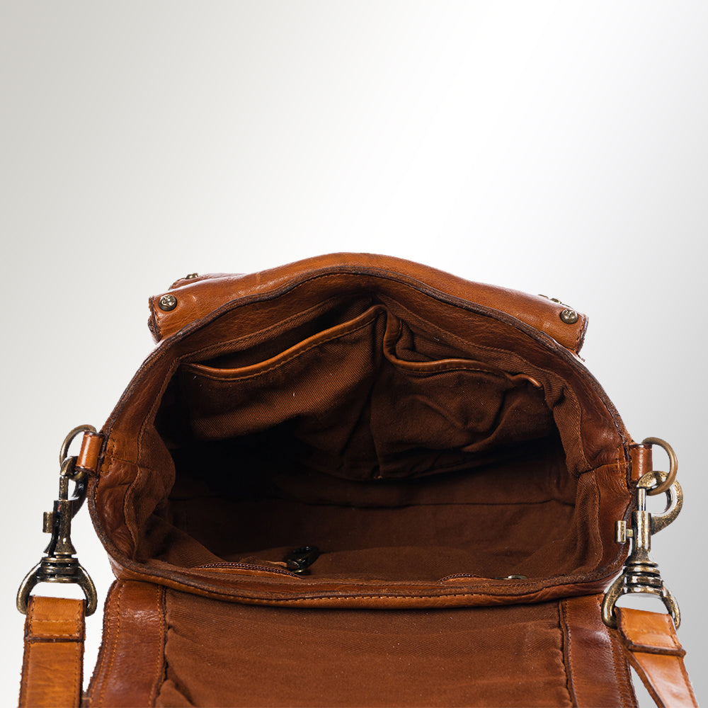 Spaghetti Western Swc162Tan Cross Body I Vintage Handmade Drum Dyed Genuine European Cowhide Leather Women Bag Western Handbag Purse