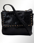 Spaghetti Western Swc163Blk Envelope Vintage Handmade Drum Dyed Genuine European Cowhide Leather Women Bag Western Handbag Purse