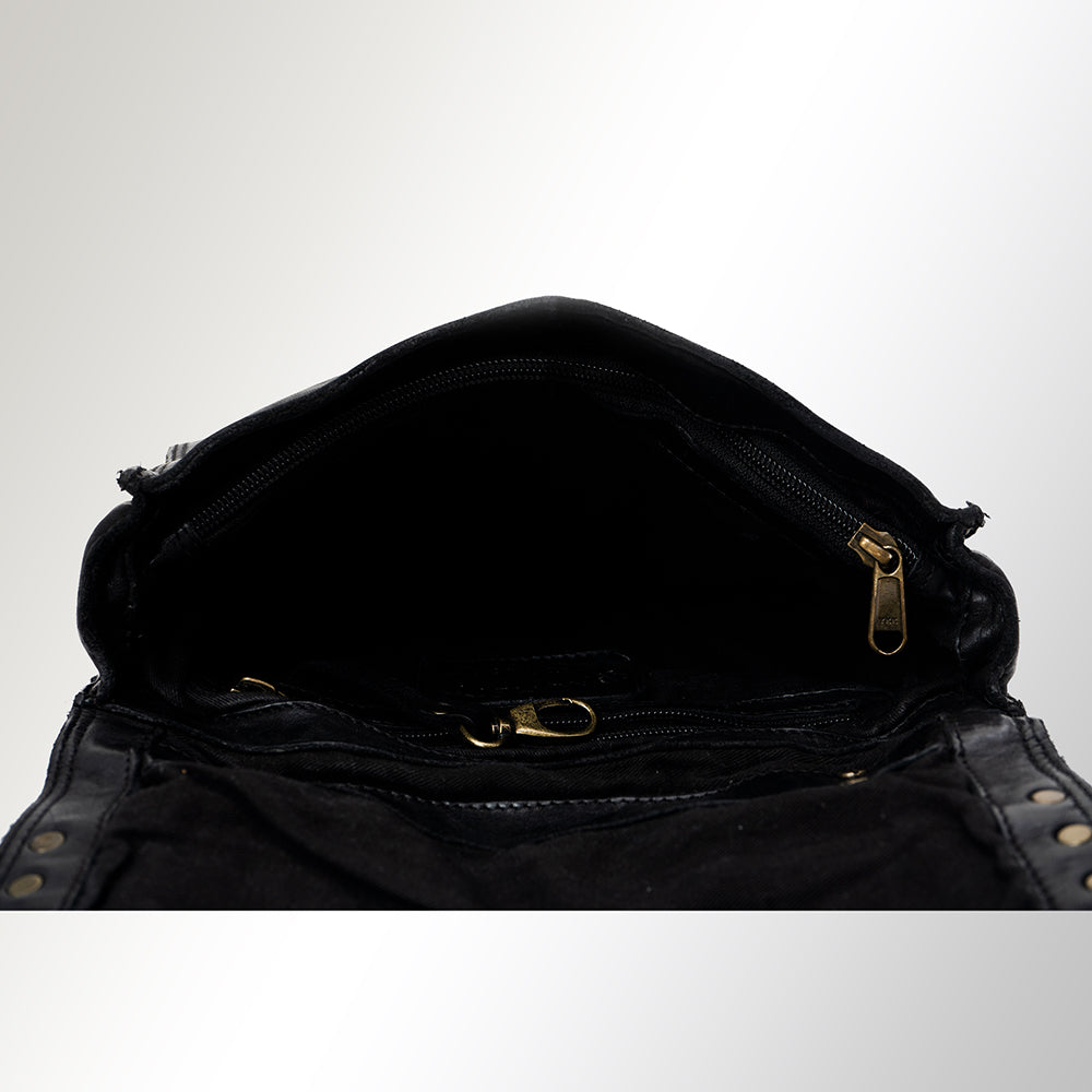 Spaghetti Western Swc163Blk Envelope Vintage Handmade Drum Dyed Genuine European Cowhide Leather Women Bag Western Handbag Purse