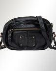 Spaghetti Western Swc166Blk Small Crossbody Vintage Handmade Drum Dyed Genuine European Cowhide Leather Women Bag Western Handbag Purse