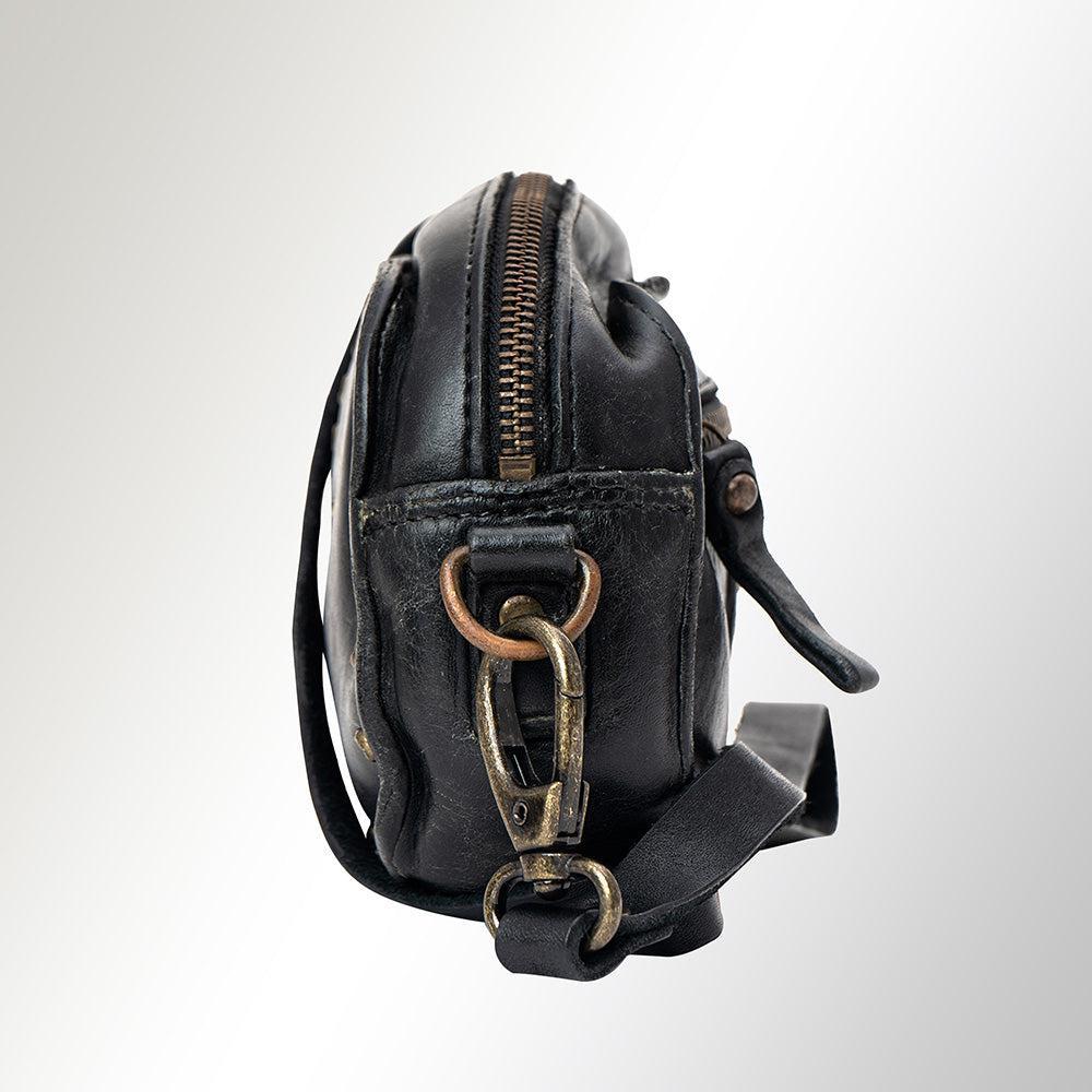 Spaghetti Western Swc166Blk Small Crossbody Vintage Handmade Drum Dyed Genuine European Cowhide Leather Women Bag Western Handbag Purse
