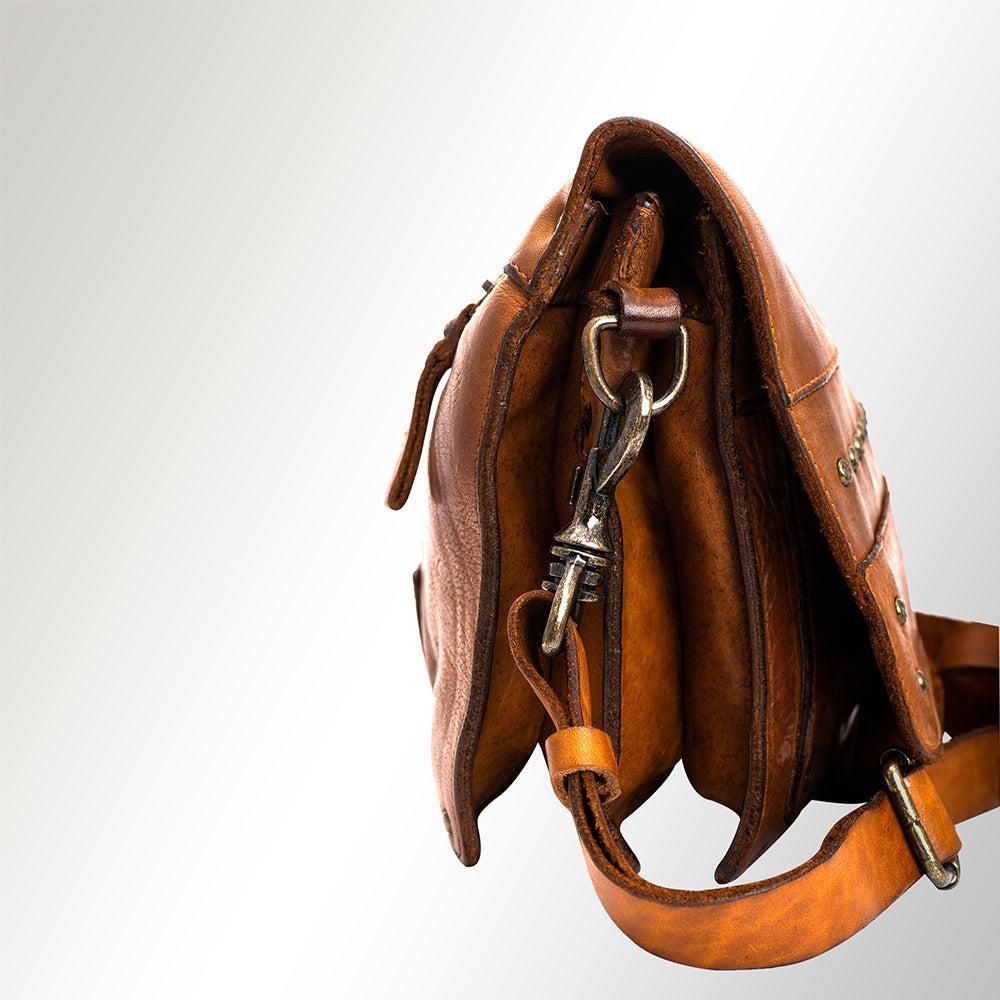 Spaghetti Western Swc170Tan Cross Body I Vintage Handmade Drum Dyed Genuine European Cowhide Leather Women Bag Western Handbag Purse