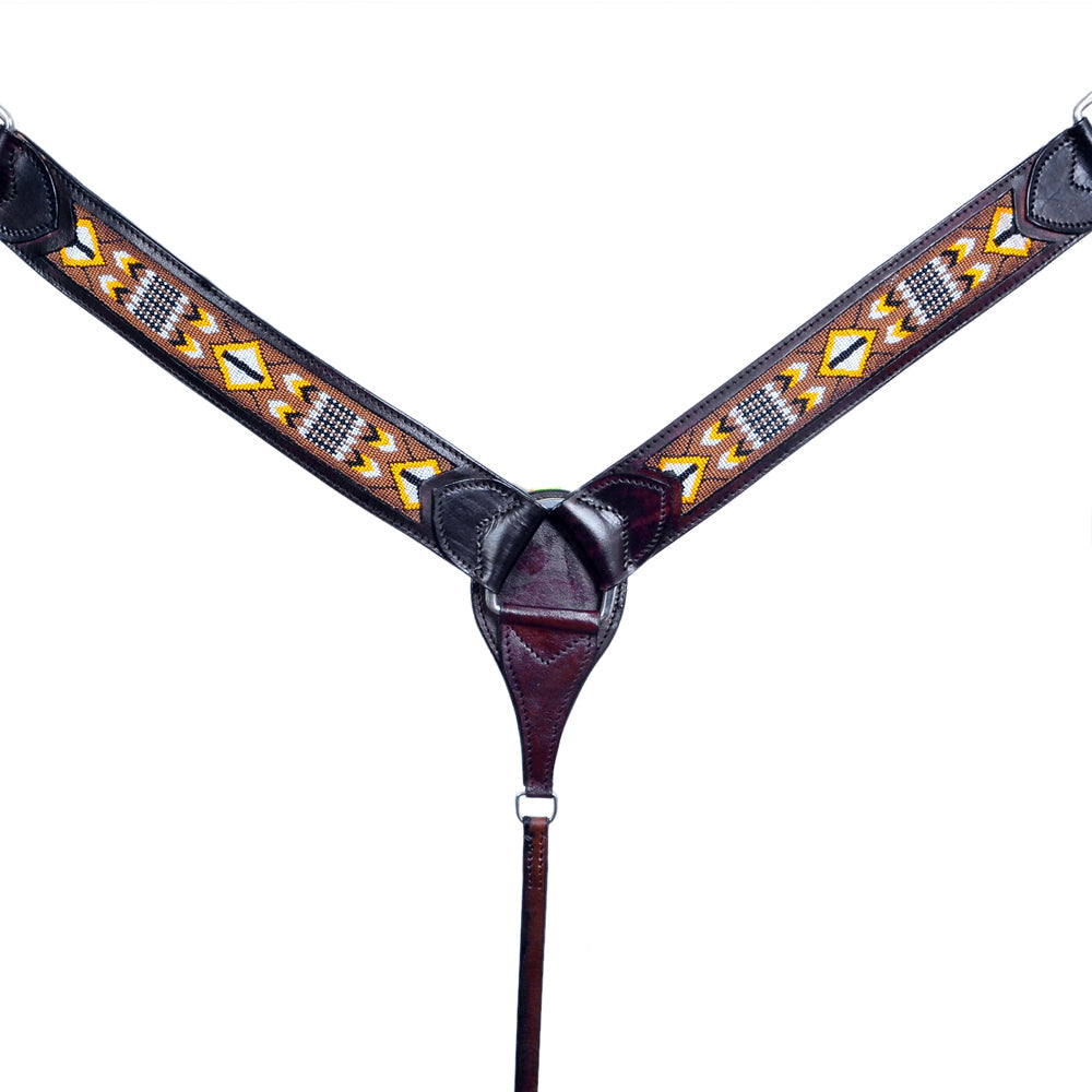 HILASON Western Horse Leather Headstall &amp; Breast Collar Set Black Beaded