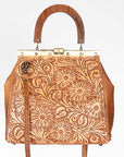 American Darling Vintage-Inspired Tooled Leather HandBag with Wooden Handle