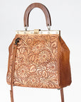 American Darling Vintage-Inspired Tooled Leather HandBag with Wooden Handle