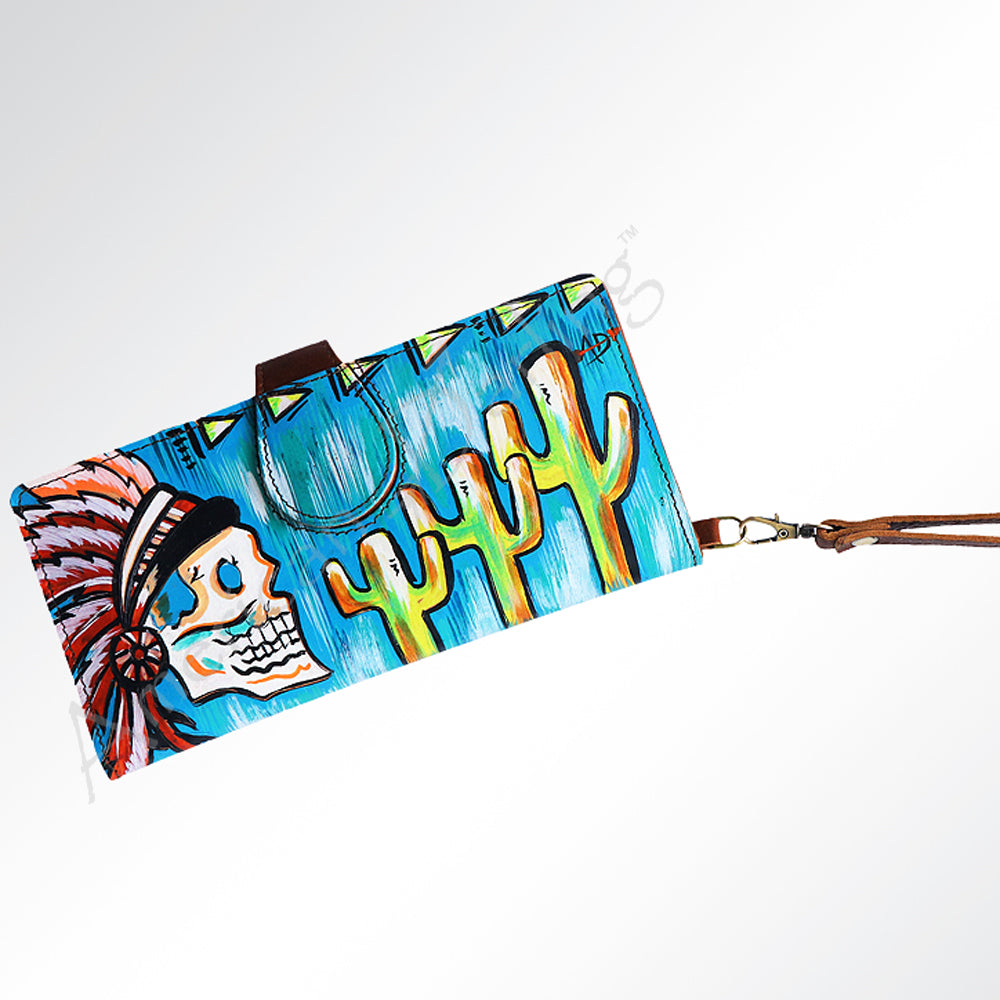 American Darling Wristlet Bag, Hand-Painted Genuine Leather, Western Vegetable Tanned Full Grain Leather Wallet Bag