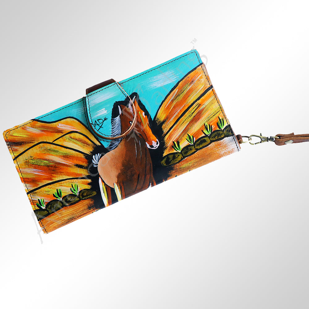 American Darling Wristlet Bag, Hand-Painted Genuine Leather, Western Vegetable Tanned Full Grain Leather Wallet Bag