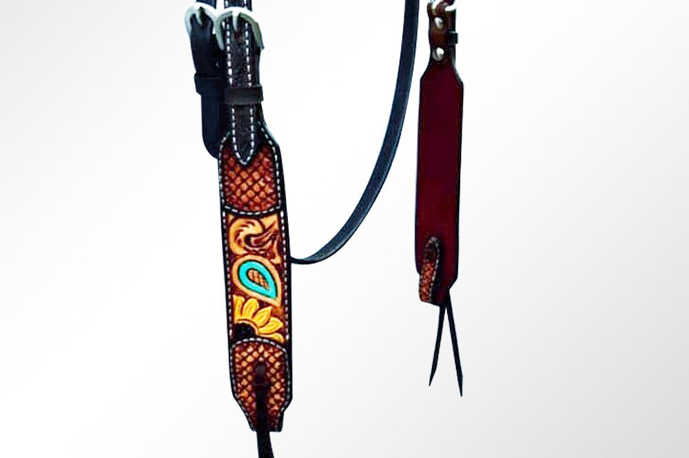 Bar H Equine Sunflower Hand Painted Horse Western Leather Breast Collar Dark Brown