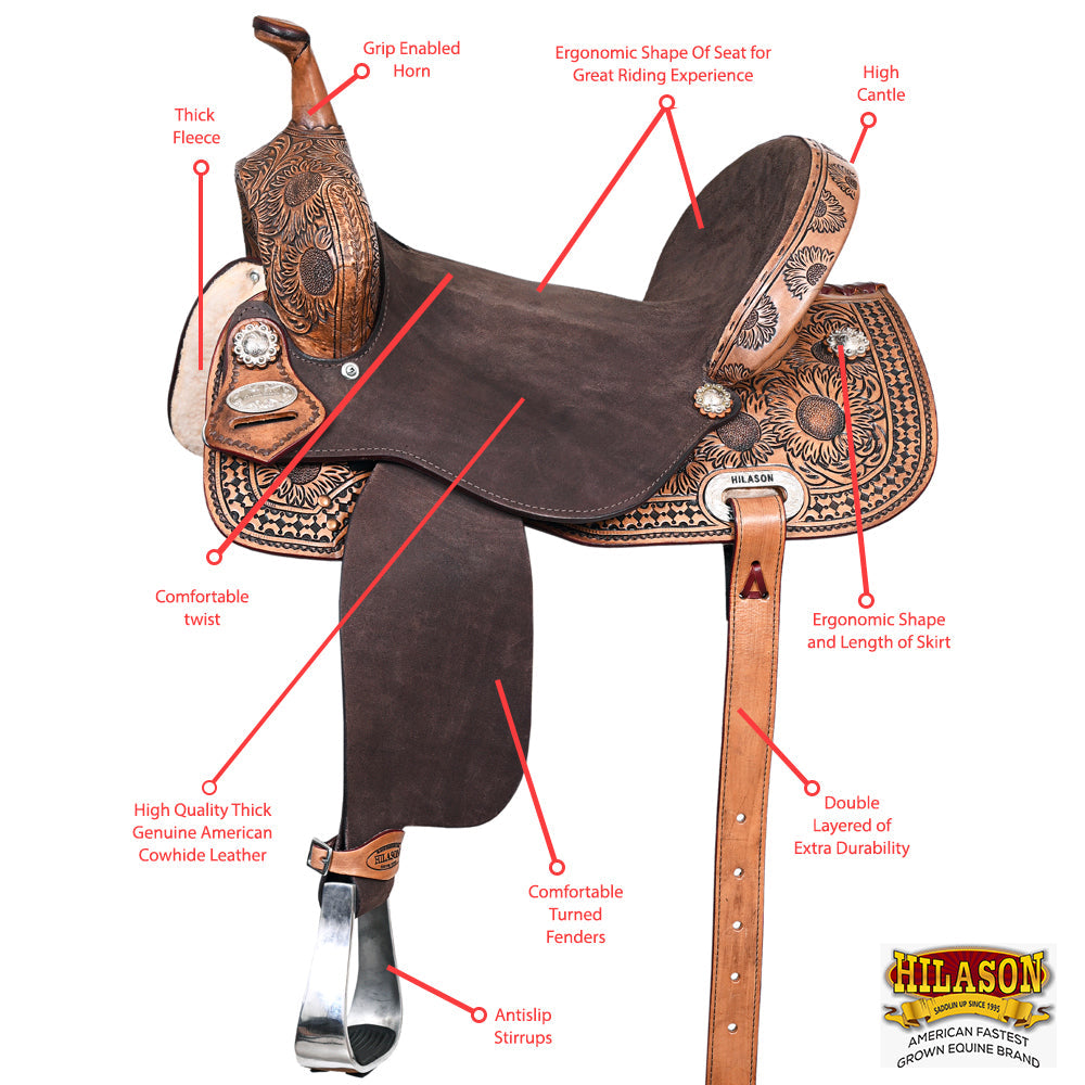 14 In Flex Tree Western Horse Saddle American Leather Barrel Trail By Hilason