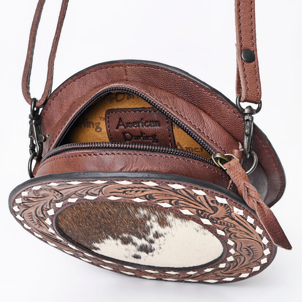 American Darling Canteen Bag Hand Tooled Hair on Genuine Leather Western Women | Handbag Purse Travel Clutch