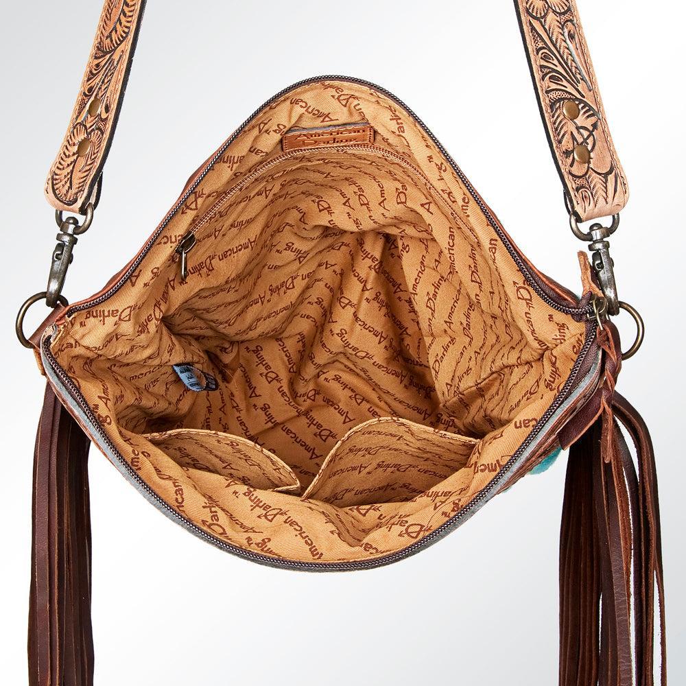 American Darling GIBGX222 Signature Crossbody Hand Tooled Saddle Blanket Genuine Leather Women Bag Western Handbag Purse