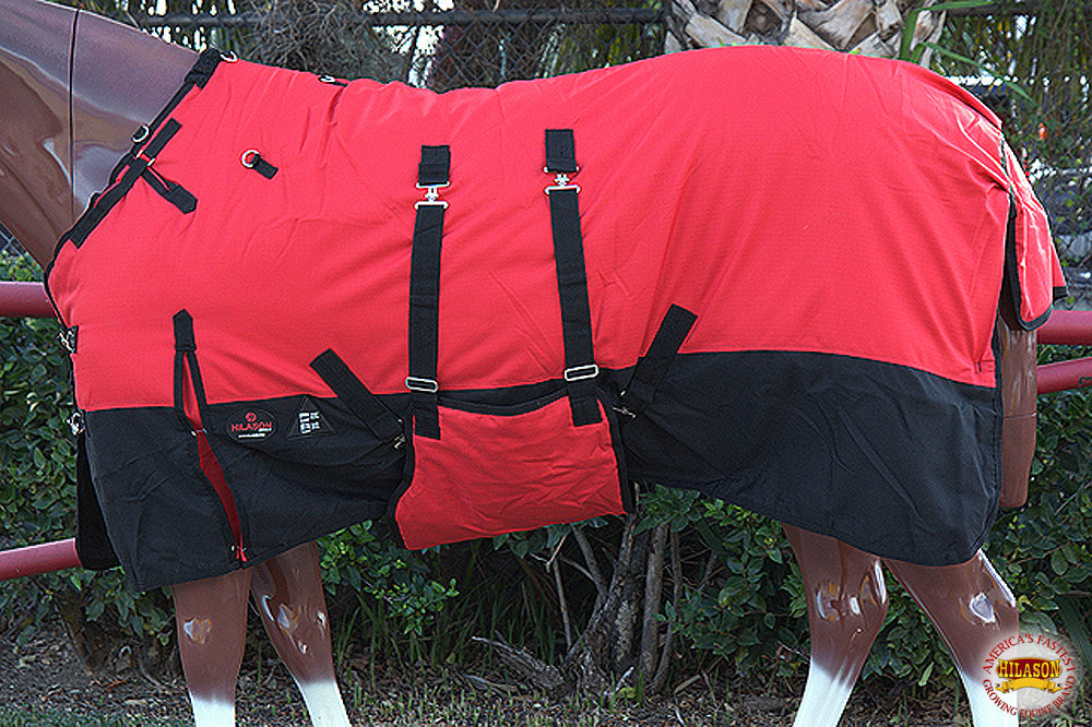 HILASON 1200D Winter Waterproof Poly Horse Blanket Belly Wrap Red | Turnout Blankets for Horses