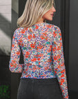 Floral Mesh Long Sleeve Mock Neck Top