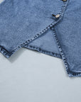 Western Denim Button Front Slit Sleeveless Vest