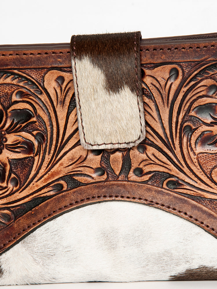American Darling Wallet Hand Tooled Hair on Genuine Leather Western Women Bag | Handbag Purse Wristlet Travel Clutch