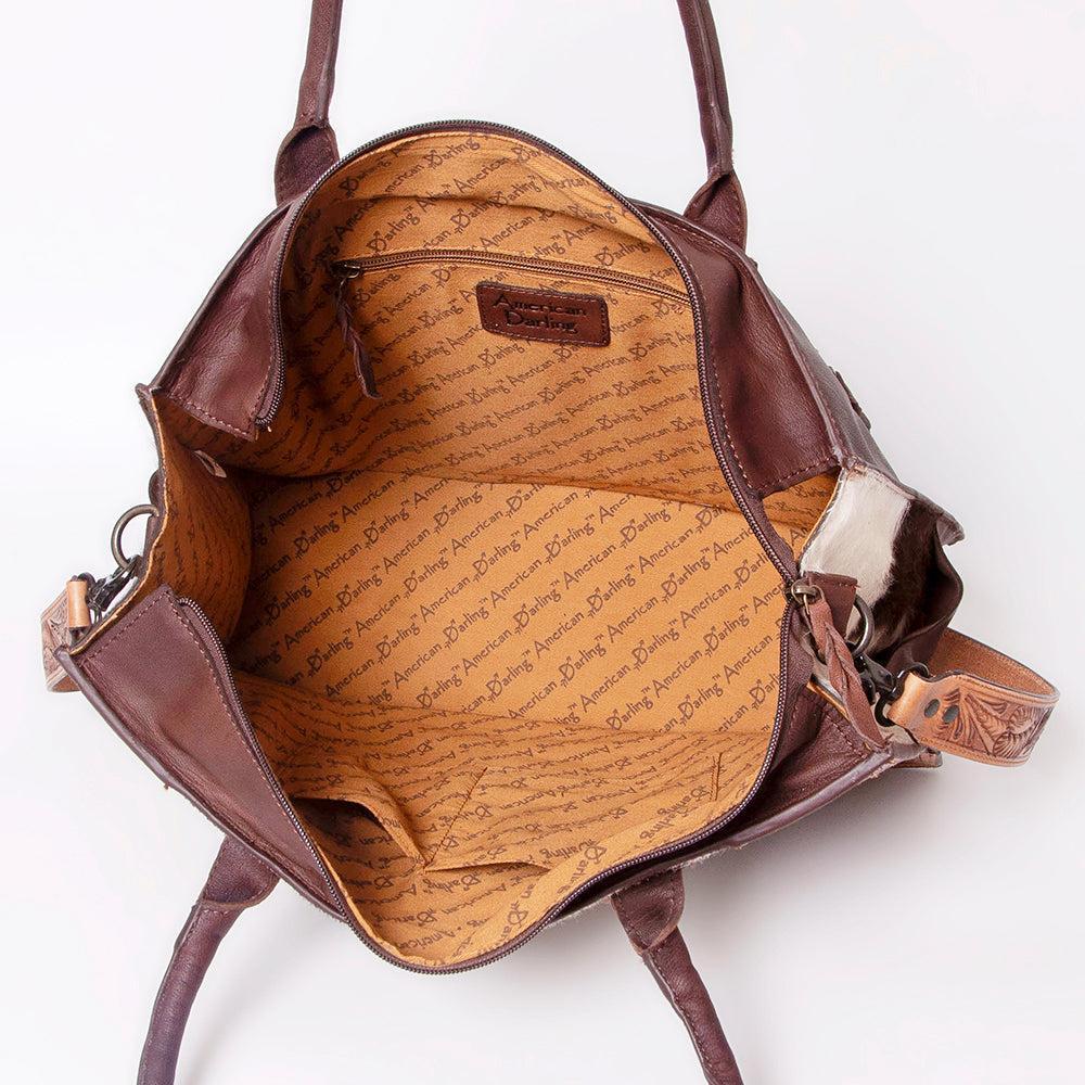 American Darling ADBGZ400 Tote Hand Tooled Hair-On Genuine Leather Women Bag Western Handbag Purse